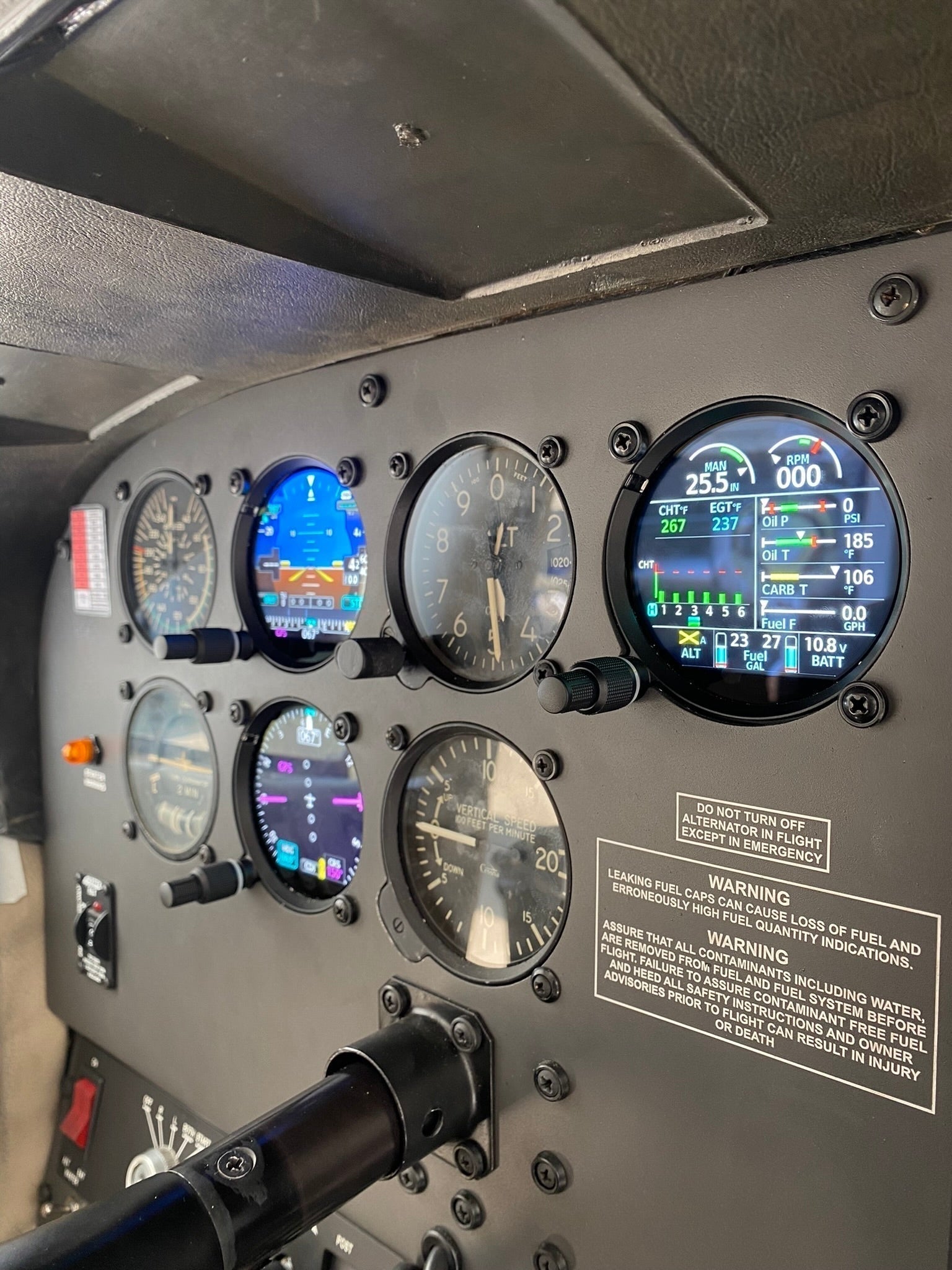 Garmin engine monitor display showing EGT and CHT data for SA-CATS 43 condition monitoring compliance