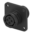 CIRCULAR CONNECTOR/4 position, female, shell size 11, panel mount, UL 94 V-0 flammability rating, thermoplastic material, threaded, straight angle, flange with mounting holes, 5/8-24 thread size. CPC series 1.