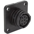 CIRCULAR CONNECTOR/8 position, female, shell size 11, panel mount, UL 94 V-0 flammability rating, thermoplastic material, threaded, straight angle, flange with mounting holes, 5/8-24 thread size. CPC series 2.