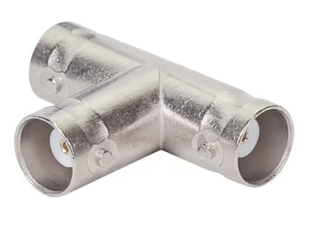 T ADAPTER/BNC, all sides: female. 50 Ohms, brass material.