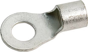 RING TERMINAL/11.11 mm stud/tab size, female, not insulated, tin plating, copper material, 9.39 mm maximum bundle diameter. For use with 2 gauge wire.