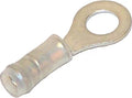 RING TERMINAL/#8 stud/tab size, female, insulated, tin plating, copper material, nylon insulation, 300 VAC. For use with 24-20 gauge wire.