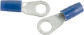 RING TERMINAL/9.53 mm stud/tab size, female, insulated, blue, tin plating, copper material, nylon insulation. For use with 6 gauge wire.