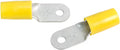 RING TERMINAL/#10 stud/tab size, insulated, yellow, tin plating, copper material, nylon insulation. 324 series. For use with 4 gauge wire.