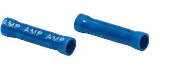 BUTT SPLICE/Female, insulated, blue, tin plating, copper material, vinyl insulation, straight angle, wire mount, 300 VAC. For use with 16-14 gauge wire.