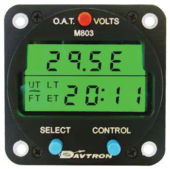 Davtron Flight Instruments M803 Digital Clock Chronometer, O.A.T., Voltage Gauge M803-14V-NVG M803 Digital Clock Chronometer, O.A.T., Voltage Gauge