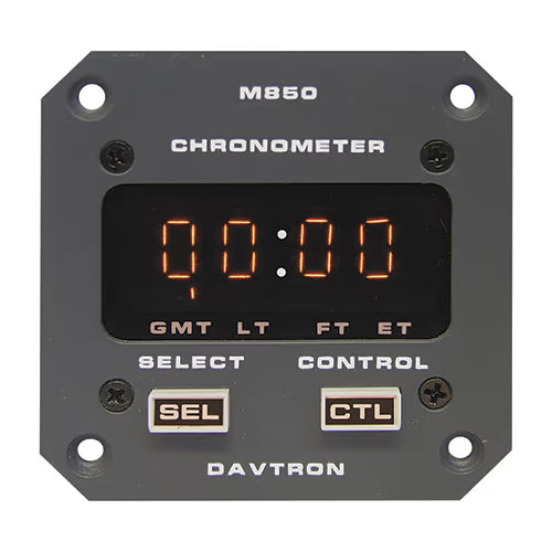 M850 Digital Clock Chronometer | 2-1/4in, 5V Orange Incandescent, Gray Faceplate, Learjet Dimming