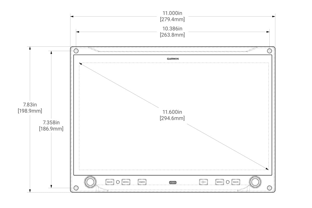 AXIS 11.6-inch front dimensions
