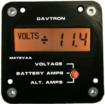 Davtron Flight Instruments 400 Series Voltage & Dual Amperage Meter M475VAA-28V 400 Series Voltage & Dual Amperage Meter