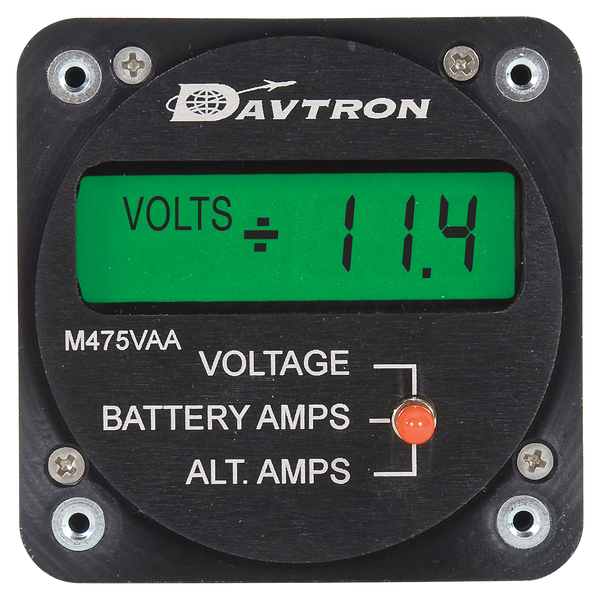 Davtron Flight Instruments M475VAA Voltage & Dual Amperage Meter M475VAA-28V-NVG M475VAA Voltage & Dual Amperage Meter