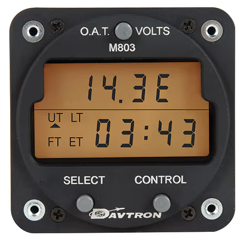 Davtron Flight Instruments M803 Digital Clock Chronometer, O.A.T., Voltage Gauge M803B-2-0/28V-B M803 Digital Clock Chronometer, O.A.T., Voltage Gauge