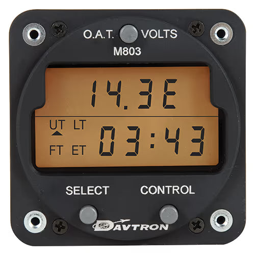 Davtron Flight Instruments M803 Digital Clock Chronometer, O.A.T., Voltage Gauge M803B-2-0/5V-BATT M803 Digital Clock Chronometer, O.A.T., Voltage Gauge