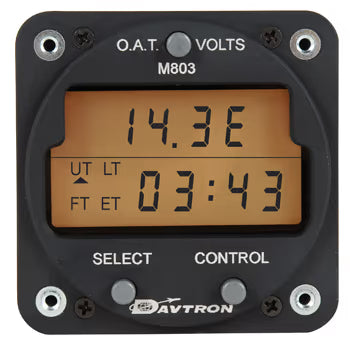 Davtron Flight Instruments M803 Digital Clock Chronometer, O.A.T.,Voltage Gauge M803B2-0/28V-B M803 Digital Clock Chronometer, O.A.T.,Voltage Gauge