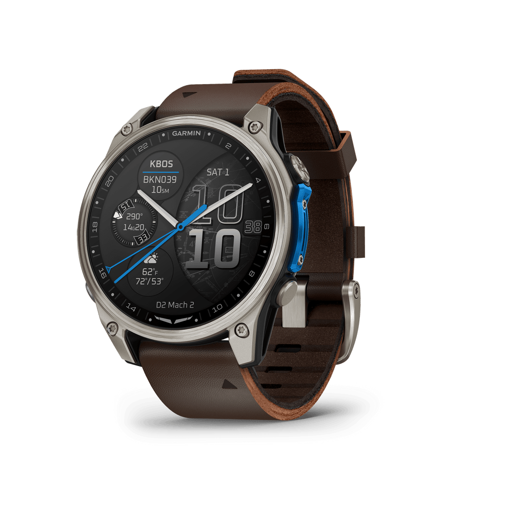 Garmin Watch 47 mm - Titanium with Oxford Brown Leather Band D2™ Mach 2 Aviator Smart Watch 010-02904-32 D2™ Mach 2 Aviator Smart Watch
