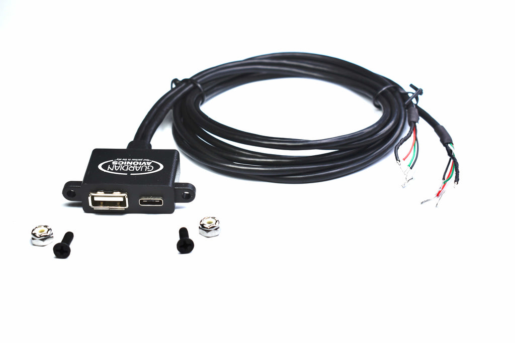 Guardian Avionics Cables Panel Mount USB-A & USB-C Female Cable with 4-Wire Solder Termination, 1.1 m / 3.6 ft, Black 52-1 Panel Mount USB-A & USB-C Female Cable with 4-Wire Solder Termination, 1.1 m / 3.6 ft, Black