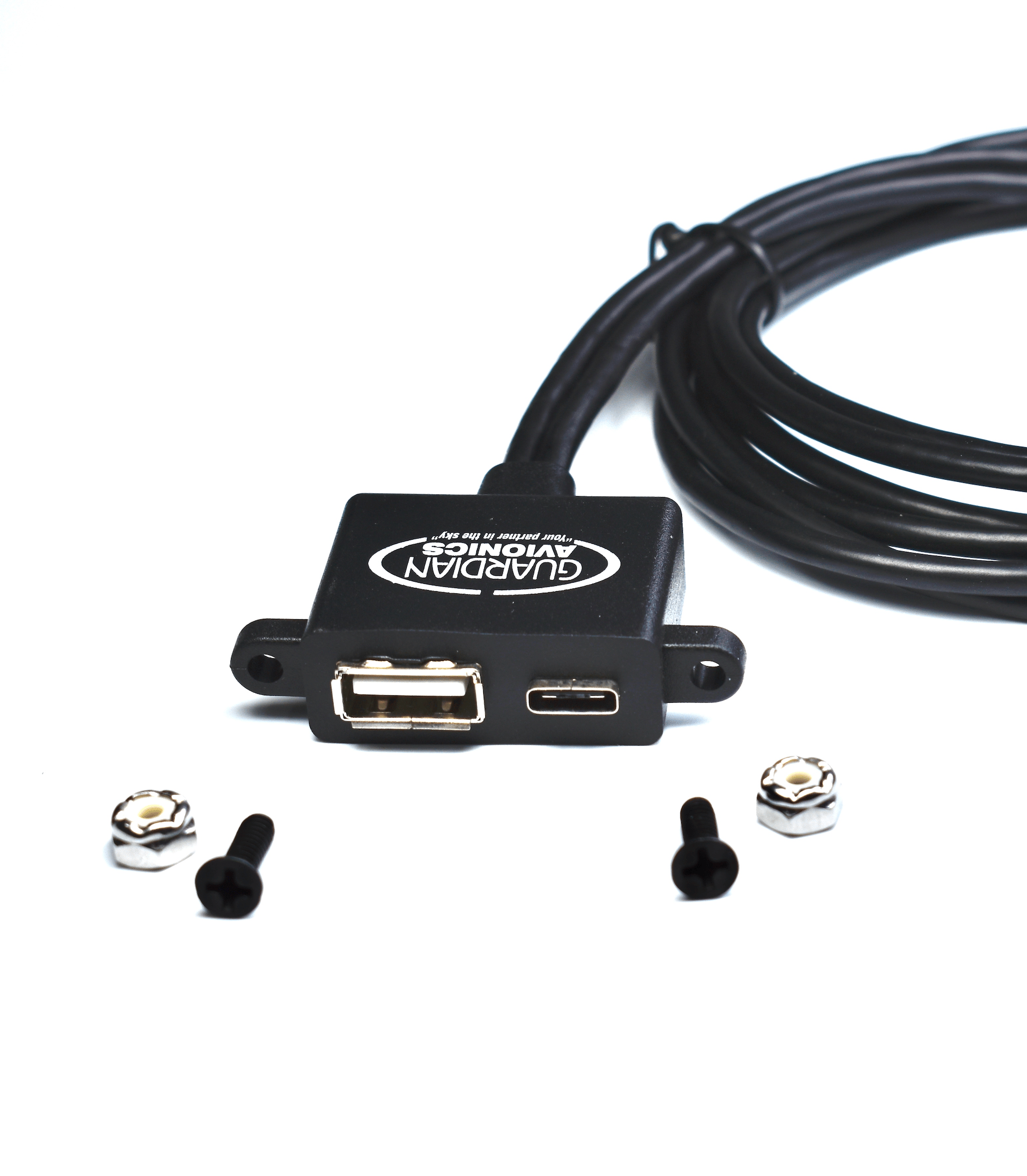 Guardian Avionics Cables Panel Mount USB-A & USB-C Female Cable with 4-Wire Solder Termination, 1.1 m / 3.6 ft, Black 52-1 Panel Mount USB-A & USB-C Female Cable with 4-Wire Solder Termination, 1.1 m / 3.6 ft, Black