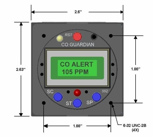 Guardian Avionics CO Detectors No AERO 553-101-001 Panel Mount Digital Multi-Function CO Detector 75-7 AERO 553-101-001 Panel Mount Digital Multi-Function CO Detector