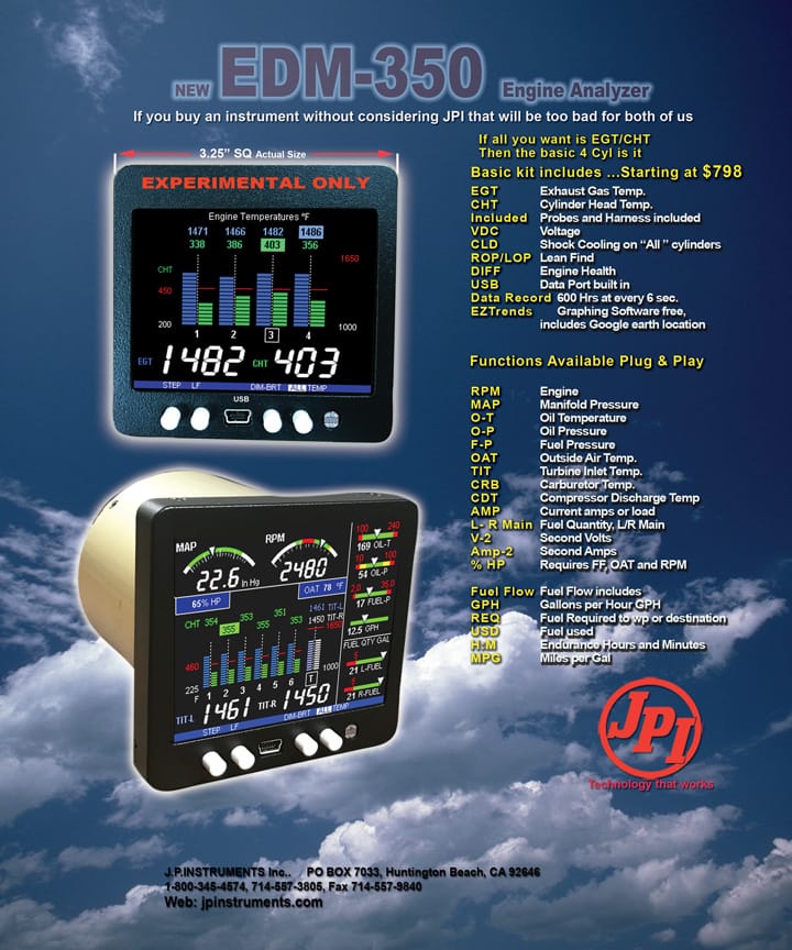 JP Instruments Engine Monitor JP Instruments EDM 350 (4 Cylinder) EDM-350-4C JP Instruments EDM 350 Engine Monitor | Experimental Aircraft