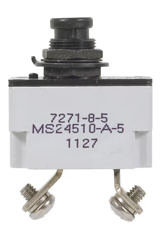 Klixon Circuit Breakers 7271-8 Series Circuit Breaker | 5 Amp Rating, Push Button MS24510-A-5 7271-8 Series Circuit Breaker | 5 Amp Rating, Push Button
