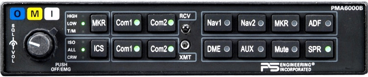 PS Engineering Audio Panels PS Engineering PMA6000B Audio Panel — 4-place Mono Intercom, Split Coms, Speaker Amp, Marker Beacon 050-604-0300 PS Engineering PMA6000B Audio Panel — 4-place Mono Intercom, Split Coms, Speaker Amp, Marker Beacon