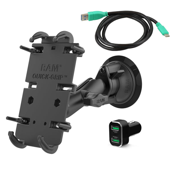 RAM Mounts RAM QUICK-GRIP XL WITH SUCTION CUP MOUNT AND QC CIG CHARGER RAM-B-166-PD4-2QCCIGU RAM QUICK-GRIP XL WITH SUCTION CUP MOUNT AND QC CIG CHARGER