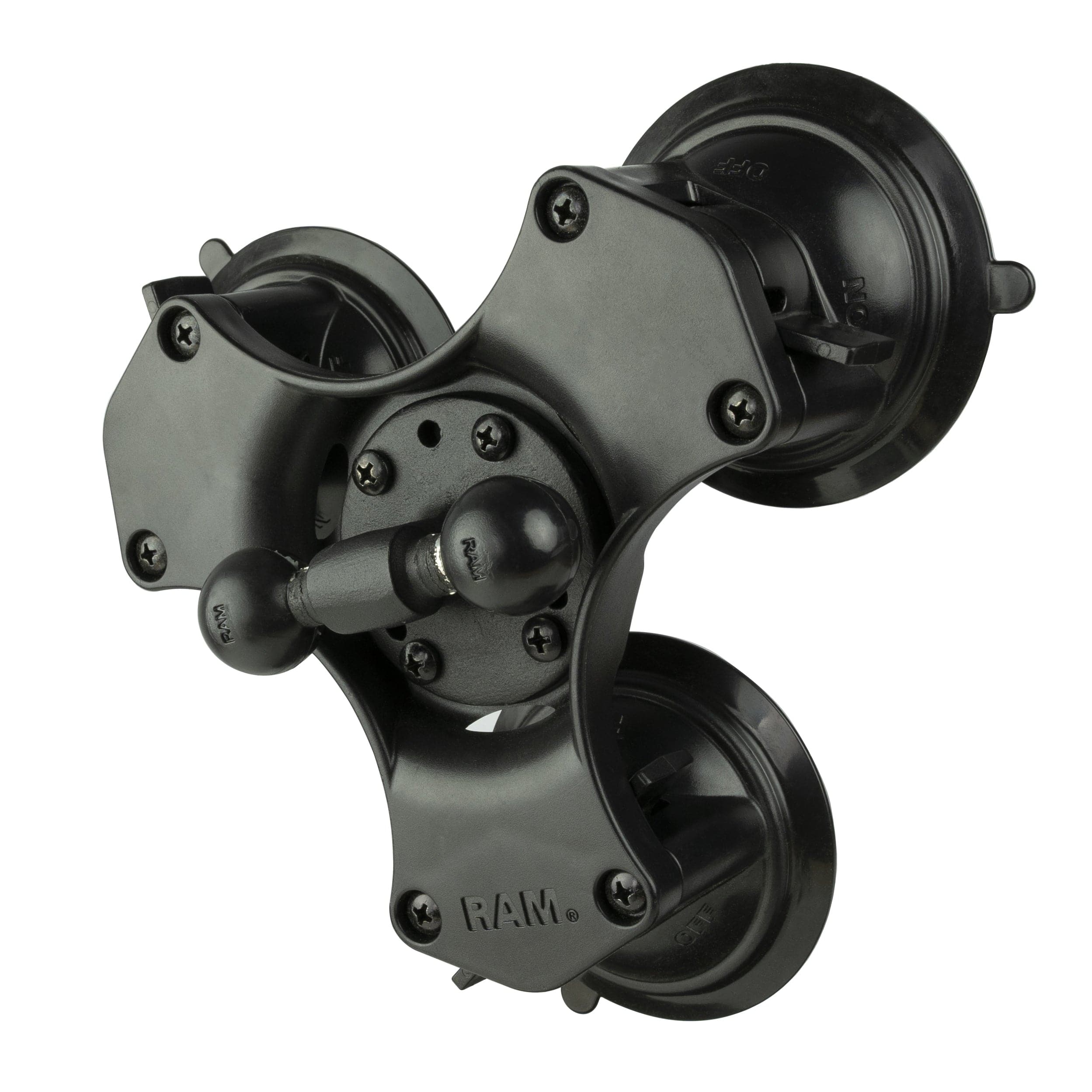 RAM Mounts RAM TRIPLE SUCTION CUP BASE W/ DOUBLE 1" BALLS RAP-B-217-365-224-1U RAM TRIPLE SUCTION CUP BASE W/ DOUBLE 1" BALLS