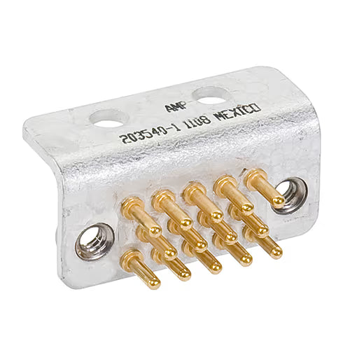 TE Connectivity Aviation Connectors RACK and PANEL CONNECTOR/Grounding connector, 14 position, panel mount, bronze material, gold plating. 203540-1 RACK and PANEL CONNECTOR/Grounding connector, 14 position, panel mount, bronze material, gold plating.
