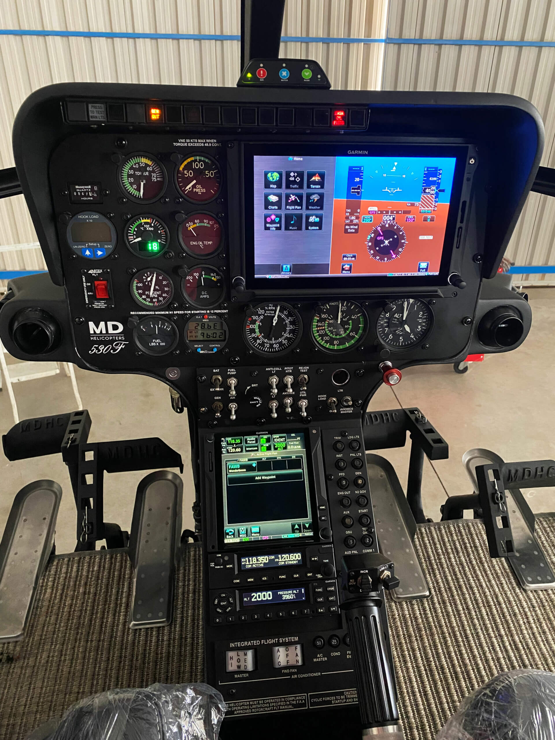 Installed a Garmin G500HTXi Flight display, GTN 750Xi, GTR 225 Comm radio and GTX 345 ADS-B in/out Transponder to a MD530F Helicopter.